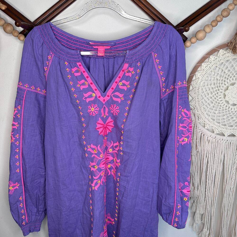 Lilly Pulitzer Cammie Mystical Purple Embroidered V Neck Boho Dress
